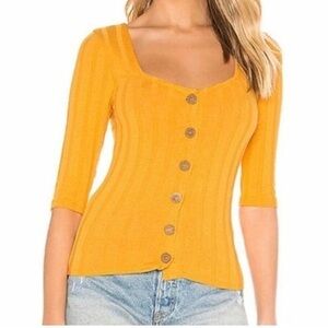 Free People Central Park Ribbed Button-Down Mustard Top size XS